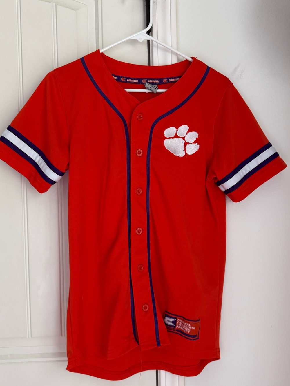 Colosseum Red Kids Baseball Jersey with White Paw and Navy Trim
